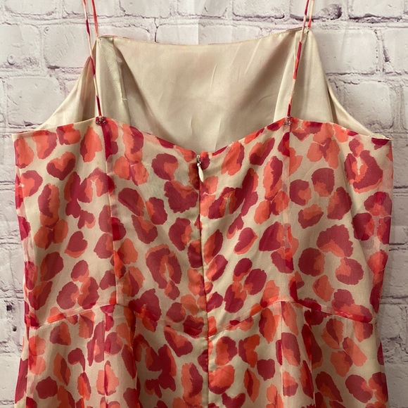 ⭐️Tibi 100% Silk Dainty Midi Dress Red Nude Animal Print Size 6 Spaghetti Strap - Picture 10 of 12